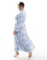 Фото #4 товара ASOS DESIGN Curve mesh high neck long sleeve a-line maxi dress in blue abstract print