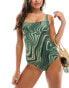 Фото #2 товара Weekday Desert swimsuit with wave print in green exclusive to ASOS