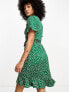 ONLY frill wrap mini dress in green ditsy floral