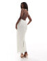 ASOS DESIGN full pearl embellished halter neck midi dress with draped pearl straps in ivory Бежевый, 40 - фото #4