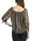 Juniors' Printed 3/4-Sleeve Tie-Cuff Peasant Blouse