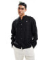 Abercrombie & Fitch chic moose logo banded collar linen shirt in black