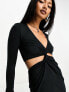 ASOS DESIGN long sleeve mini dress with twist not and cut out waist in black