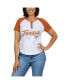 Women's White Distressed Texas Longhorns Baseball Logo Raglan Henley T-shirt