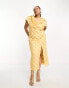 ASOS DESIGN Curve exclusive textured cowl neck maxi dress with shoulder detail in pale yellow