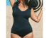 Фото #1 товара Time and Tru One Piece Swimsuit Women's 3X Black Nylon Stretch Ruffle Strap