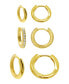 ფოტო #1 პროდუქტის 14K Gold Plated 3-Huggie Hoop Earrings Set with 1-Crystal Hoop