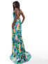 Фото #5 товара True Violet satin one shoulder slip maxi dress in abstract print