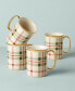 Фото #2 товара Holiday Plaid Gold-Trimmed Porcelain Mugs, Set Of 4