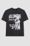 Coool Blondie Oversize Bisiklet Yaka Baskılı %100 Pamuk Kısa Kollu Yıkamalı Tişört