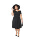ფოტო #1 პროდუქტის Plus Size Black Shirred Short Sleeve Swing Dress