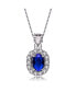 Sterling Silver White Gold Plated with Blue Oval Cubic Zirconia Accented Clear Pear and Round Cubic Zirconias Necklace