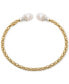 ფოტო #3 პროდუქტის Cultured Freshwater Pearl (7 1/4 - 8mm) Popcorn Link Cuff Bangle Bracelet in 14k Two-Tone Gold-Plated Sterling Silver