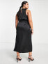 Pretty Lavish Curve high neck split maxi dress in black