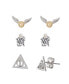 ფოტო #1 პროდუქტის Silver Plated Stud Earrings Set HP, Deathly Hallows, and Golden Snitch- 3 Pairs