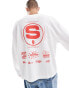 Фото #1 товара ASOS DESIGN boxy oversized long sleeve t-shirt in white waffle texture with red text print