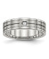 Stainless Steel Brushed CZ 6mm Grooved Band Ring