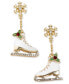 Фото #1 товара Gold-Tone Crystal Snowflake & Skate Drop Earrings, Created for Macy's