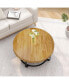 Modern Round Coffee Table with Carved Pine Top and Metal Legs