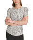 ფოტო #1 პროდუქტის Petite Snakeskin-Print Ruched-Sleeve Top