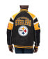 Фото #2 товара Men's Black Pittsburgh Steelers Faux Suede Raglan Full-Zip Varsity Jacket