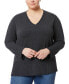 ფოტო #4 პროდუქტის Plus Size Solid V-Neck High-Cuff Sweater