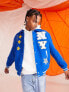 Фото #1 товара ASOS DESIGN oversized wool look varsity jacket with badges in blue