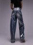 Topshop silver foil baggy jeans in mid blue