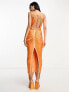 Фото #3 товара ASOS DESIGN fringe drape halter maxi dress in hot orange