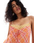 Фото #3 товара Mango check tie front mini dress in orange and pink