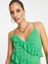 Mango ruched detail mini dress in green polka dot