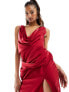 ASOS DESIGN satin cowl neck maxi dress with ruching detail in dark red Красный, 32 - фото #7