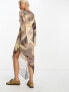 Фото #10 товара ASOS DESIGN slash neck chiffon mini dress with asymmetric trailing hem in marble print