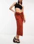 Фото #1 товара Threadbare linen look knot front midi skirt in rust