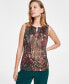 Фото #1 товара Women's Printed Sleeveless Embellished-Neck Top