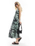 Фото #1 товара ONLY v neck satin maxi dress in multi abstract print