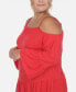 ფოტო #4 პროდუქტის Plus Size Cold Shoulder Ruffle Sleeve Top