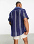 ASOS DESIGN relaxed revere textured stripe shirt in navy