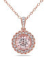 ფოტო #1 პროდუქტის Morganite (1-1/6 ct. t.w.) and Diamond (1/10 ct. t.w.) Halo 18" Necklace in Rose Gold over Silver