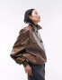 Фото #1 товара Topshop faux leather bomber jacket in washed brown