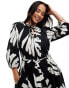 New Look smock midi dress in black palm print