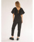 Women's Puffed sleeve jumpsuit with V-neck and pleated front and open back
