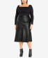 Plus Size Panel Faux Leather Midi Skirt