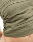 Mango ruched bandeau top in khaki