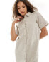 Monki linen blend midi shirt dress with button front in beige Бежевый, S - EU 38-40 - фото #2