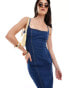 Bershka strappy bodycon denim shaping maxi dress in blue BLAU, XS - EU 34 - фото #4