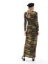 COLLUSION long sleeve exposed seam printed maxi dress in green