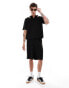 ASOS DESIGN coord oversized knitted polo shirt with contrast tipping in black