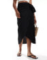 Pieces wrap midi skirt in black