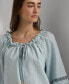 ფოტო #3 პროდუქტის Women's Cotton Chambray Lace-Trim Blouse